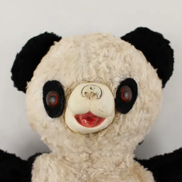 Vintage 1950's Rubber-Nose Stuffed Panda Bear Plush Toy - 12"