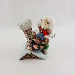 Unbranded Christmas Santa W/ Reindeer On Snowy Roof Ceramic Figurine Home Decor