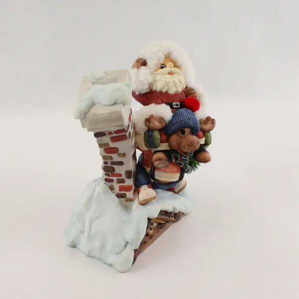 Unbranded Christmas Santa W/ Reindeer On Snowy Roof Ceramic Figurine Home Decor