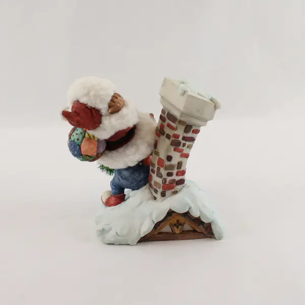Unbranded Christmas Santa W/ Reindeer On Snowy Roof Ceramic Figurine Home Decor