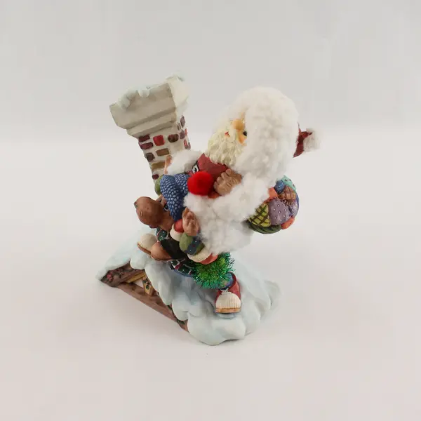 Unbranded Christmas Santa W/ Reindeer On Snowy Roof Ceramic Figurine Home Decor