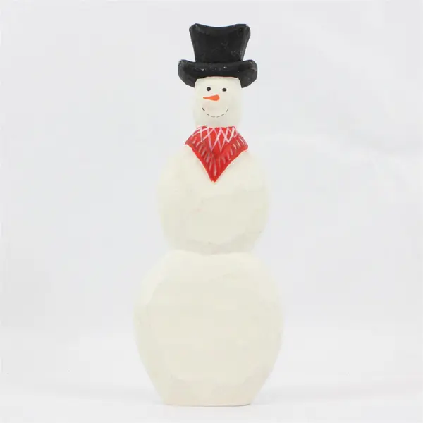 Derek Adams Handcarved Wooden Snowman W/ Top Hat Figurine Folk Art Style 8.5"