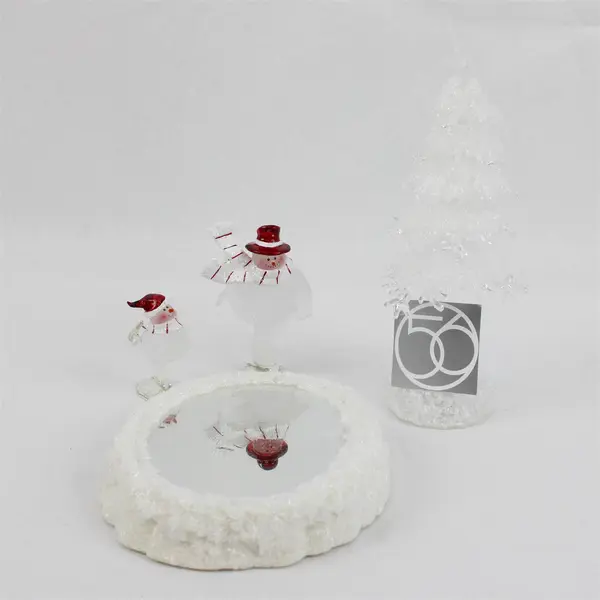 Set Of 4 Pcs Department 56 Red & White Snowman Skating Scene Winter #44815