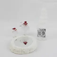 Set Of 4 Pcs Department 56 Red & White Snowman Skating Scene Winter #44815