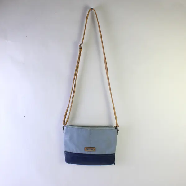 Tignanello 2-Tone Blue Leather Zipper Crossbody Shoulder Bag, Pouch on Back 