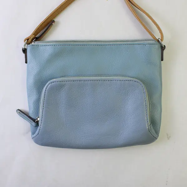 Tignanello 2-Tone Blue Leather Zipper Crossbody Shoulder Bag, Pouch on Back 