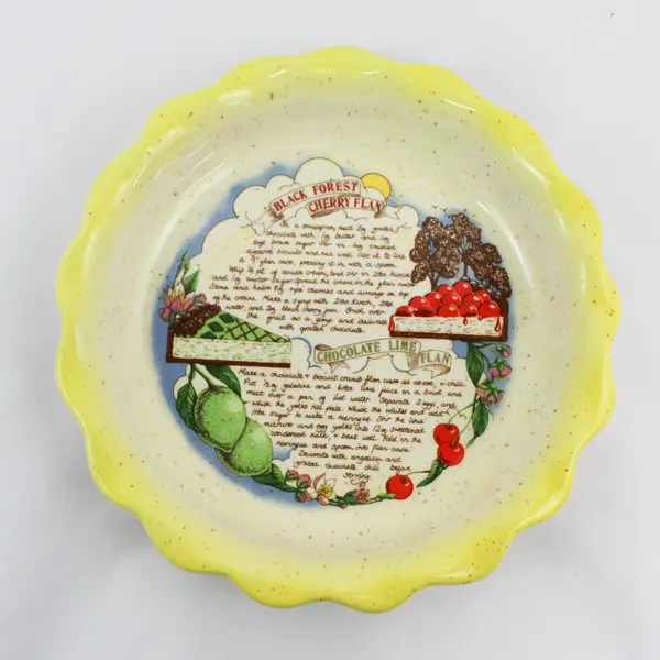 Gibson Stoneware Fluted Recipe Dish Black Forest Cherry & Chocolate Lime Flan
