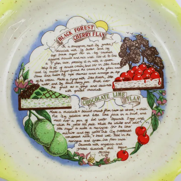 Gibson Stoneware Fluted Recipe Dish Black Forest Cherry & Chocolate Lime Flan