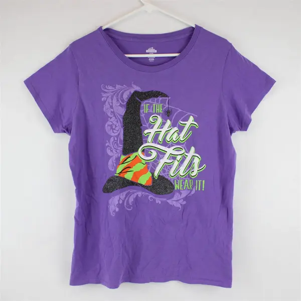 Way To Celebrate Halloween If The Hat Fits Purple T-Shirt Women's XL 16-18