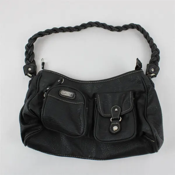 Rosetti Black Faux Leather Women's Shoulder Bag Braided Strap