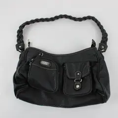 Rosetti Black Faux Leather Women's Shoulder Bag Braided Strap