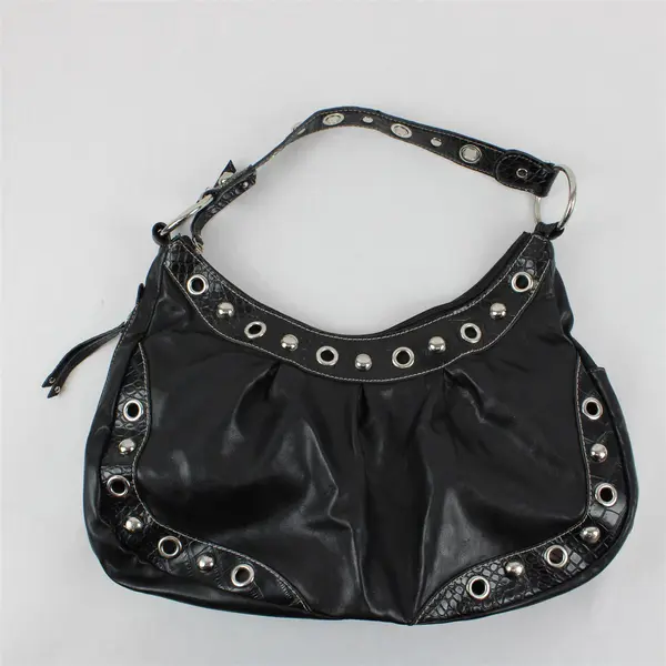 Pritzi Black Faux Leather Silver-Tone Studded Shoulder Bag Purse