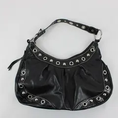Pritzi Black Faux Leather Silver-Tone Studded Shoulder Bag Purse