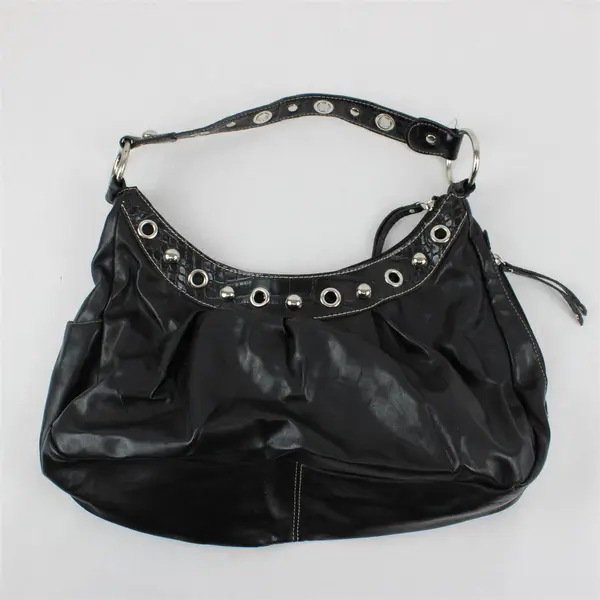Pritzi Black Faux Leather Silver-Tone Studded Shoulder Bag Purse
