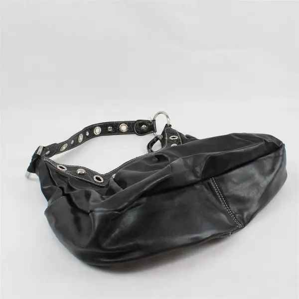 Pritzi Black Faux Leather Silver-Tone Studded Shoulder Bag Purse