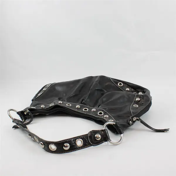 Pritzi Black Faux Leather Silver-Tone Studded Shoulder Bag Purse