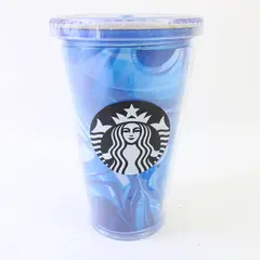 2014 Starbucks Blue Ink Wave Smoke Grande Logo Cold Cup Tumbler No Straw