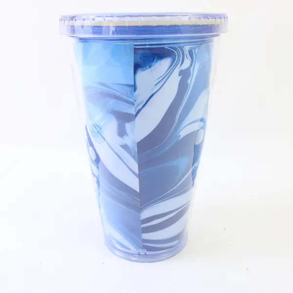 2014 Starbucks Blue Ink Wave Smoke Grande Logo Cold Cup Tumbler No Straw