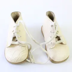 Vintage White Leather Baby Shoes High Top Cracked Pre-Owned
