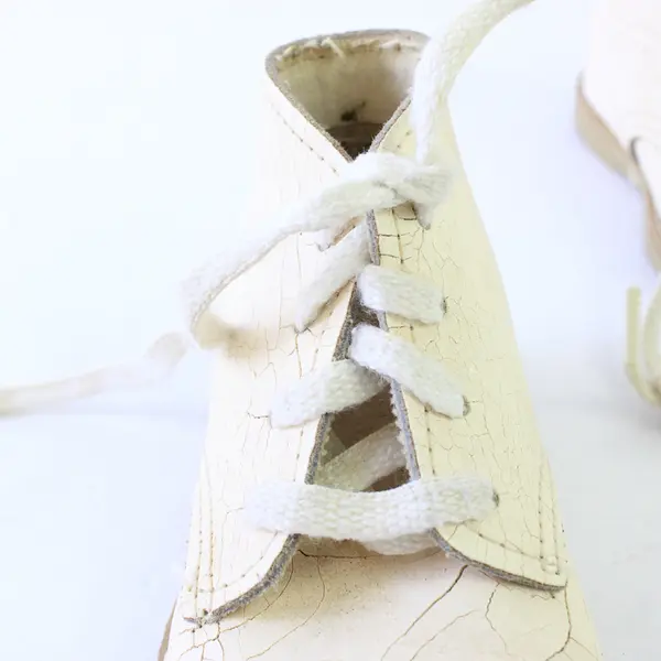 Vintage White Leather Baby Shoes High Top Cracked Pre-Owned