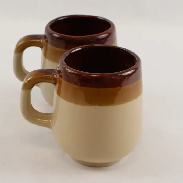Vintage Set of 2 Wheat Design Glazed Brown Ceramic Coffee Mugs
