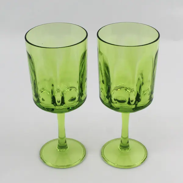  2 Avocado Green Straight Sided Acrylic Or Plastic Stemmed Water Goblets 8.25"
