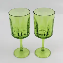  2 Avocado Green Straight Sided Acrylic Or Plastic Stemmed Water Goblets 8.25"