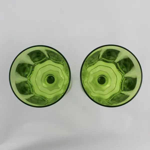  2 Avocado Green Straight Sided Acrylic Or Plastic Stemmed Water Goblets 8.25"