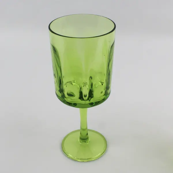  2 Avocado Green Straight Sided Acrylic Or Plastic Stemmed Water Goblets 8.25"