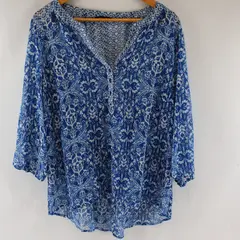 Zac & Rachel Sheer Blue and White 3/4-Sleeve Blouse Women's XL
