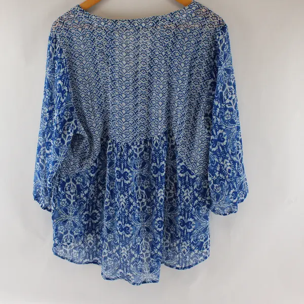 Zac & Rachel Sheer Blue and White 3/4-Sleeve Blouse Women's XL