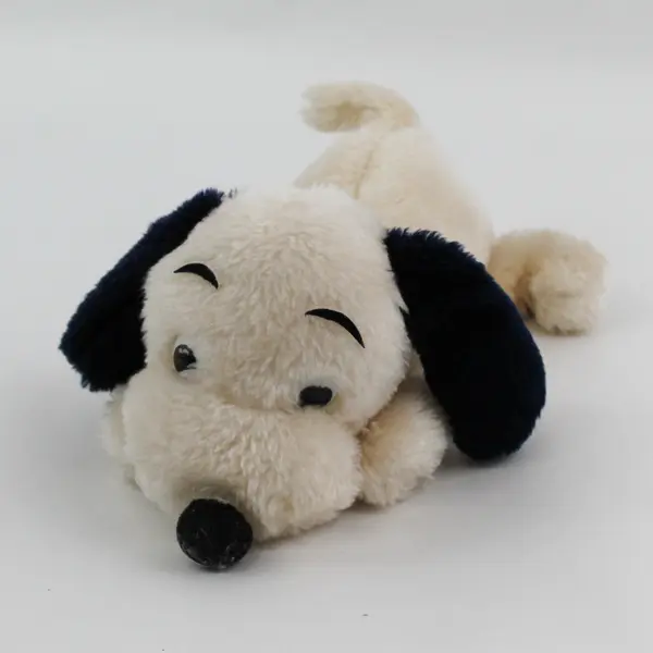 Vintage 1973 Dakin Drooper Puppy Dog Plush Cream Black Ears 10"