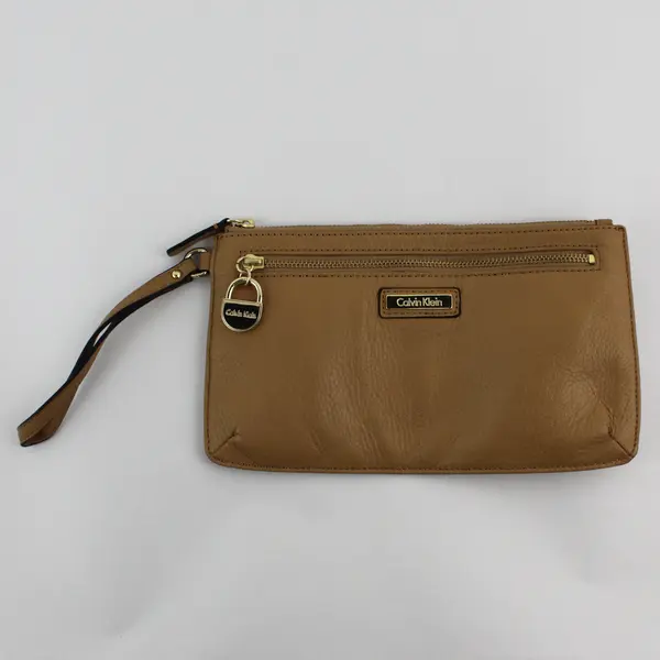 Calvin Klein Tan Faux Leather Wristlet Clutch Wallet