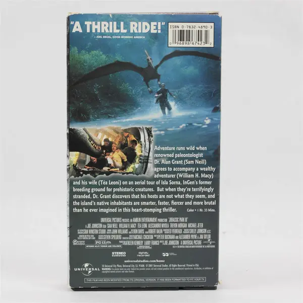 Jurassic Park 3 Directed By Joe Johnston (VHS, 2001, Universal Studios, Action)