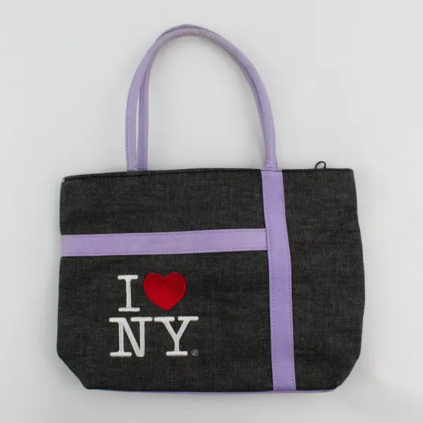 I Love New York Embroidered Gray and Purple Handbag Purse