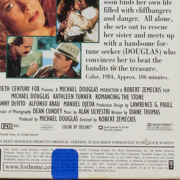 Romancing the Stone Directed By Robert Zemeckis (VHS, 1997, 20th Century Fox)