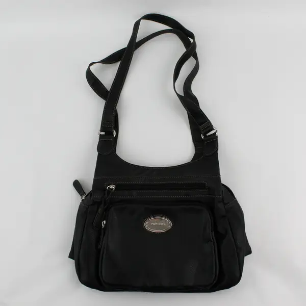 Jaclyn Smith Black Faux Leather Multi-Pocket Shoulder Bag Purse
