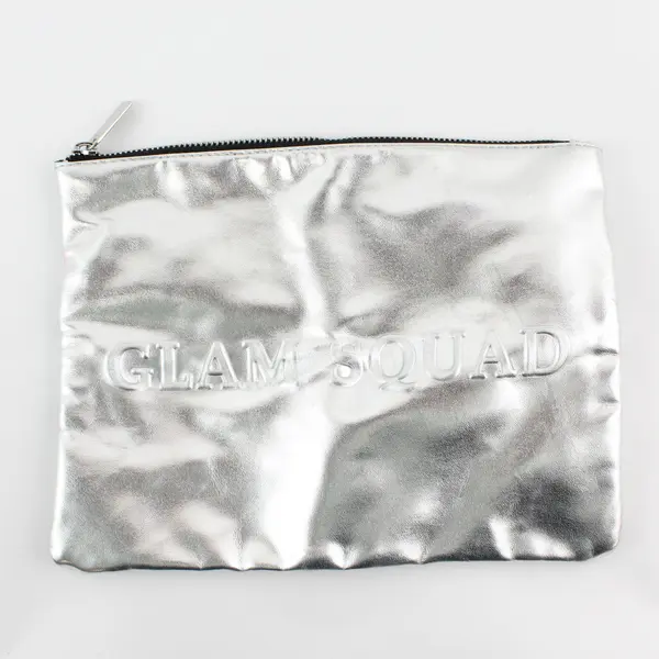 Forever 21 Glam Squad Silver Metallic Faux Leather Makeup Cosmetic Bag