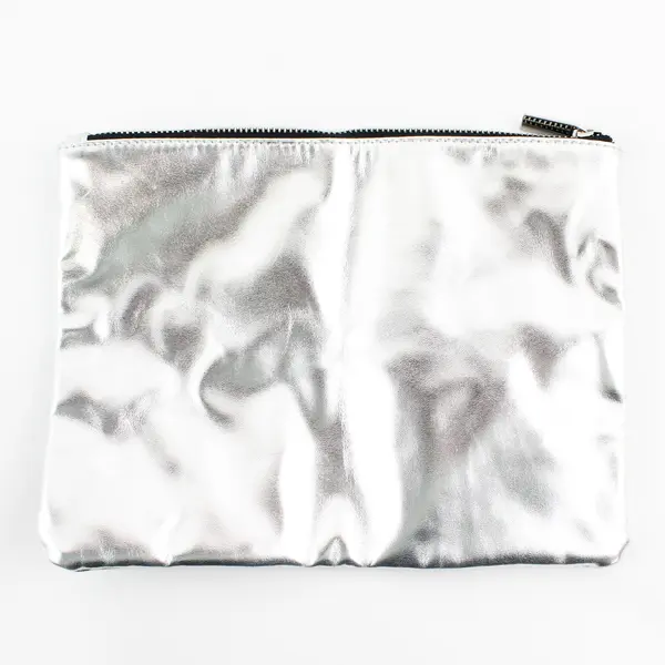 Forever 21 Glam Squad Silver Metallic Faux Leather Makeup Cosmetic Bag