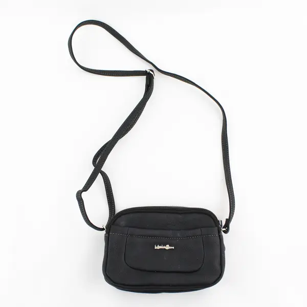 Multisac Small Black Faux Leather Multi-Pocket Crossbody Purse Bag