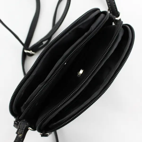 Multisac Small Black Faux Leather Multi-Pocket Crossbody Purse Bag