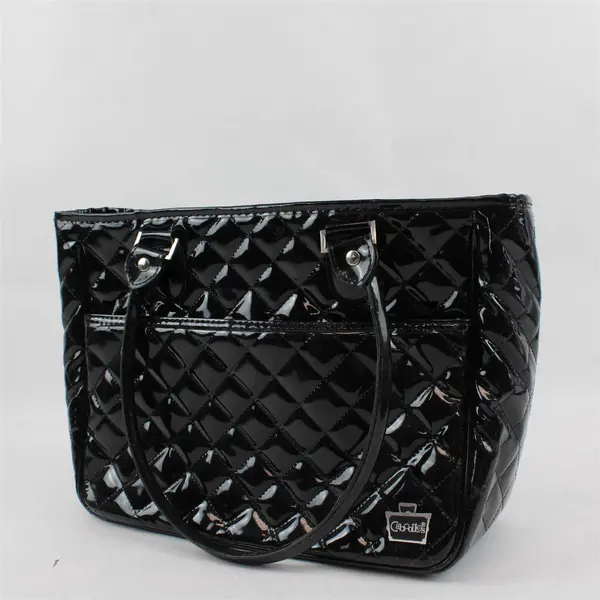 Caboodles Black Quilted Vinyl Shoulder Bag Long Straps