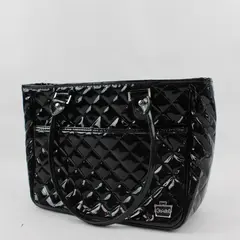 Caboodles Black Quilted Vinyl Shoulder Bag Long Straps