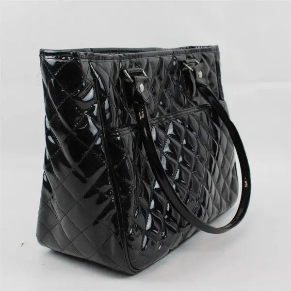Caboodles Black Quilted Vinyl Shoulder Bag Long Straps