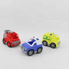 Lot of 3 PlayGo Kids' Toy Trucks Cars Red Yellow and Blue