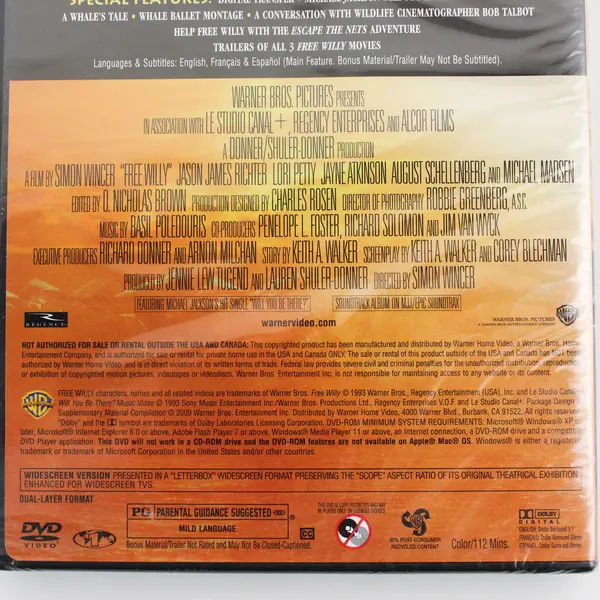 Free Willy DVD 1993 Warner Home Video