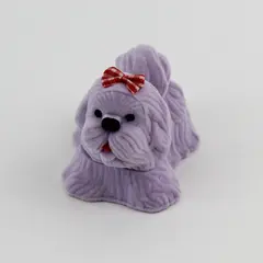 Lavender Flocked Dog Shaped Ring Box Red White Checked Bow