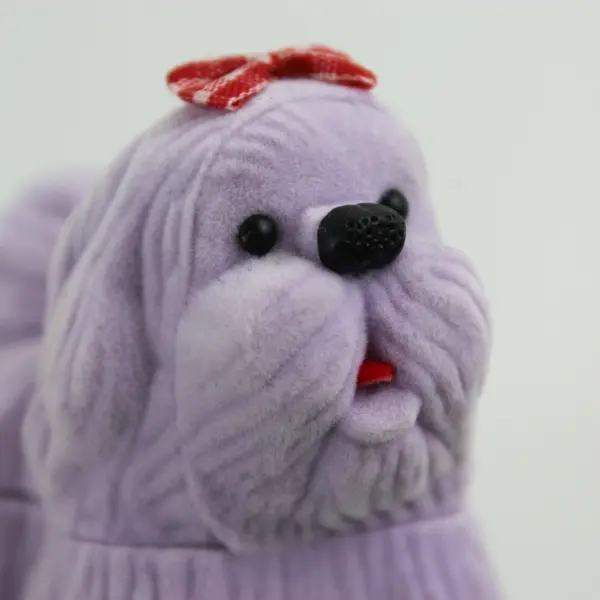 Lavender Flocked Dog Shaped Ring Box Red White Checked Bow