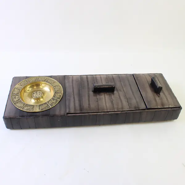 Vintage Vanity Organizer Brass Chinese Zodiac Ashtray 2 Lidded Compartments