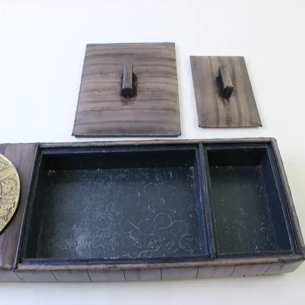 Vintage Vanity Organizer Brass Chinese Zodiac Ashtray 2 Lidded Compartments